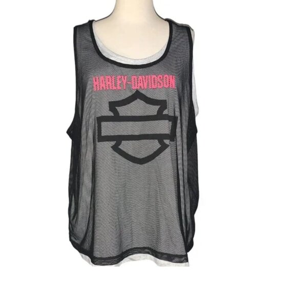 Harley Davidson Black Mesh Layered Tank Top - Picture 8 of 8